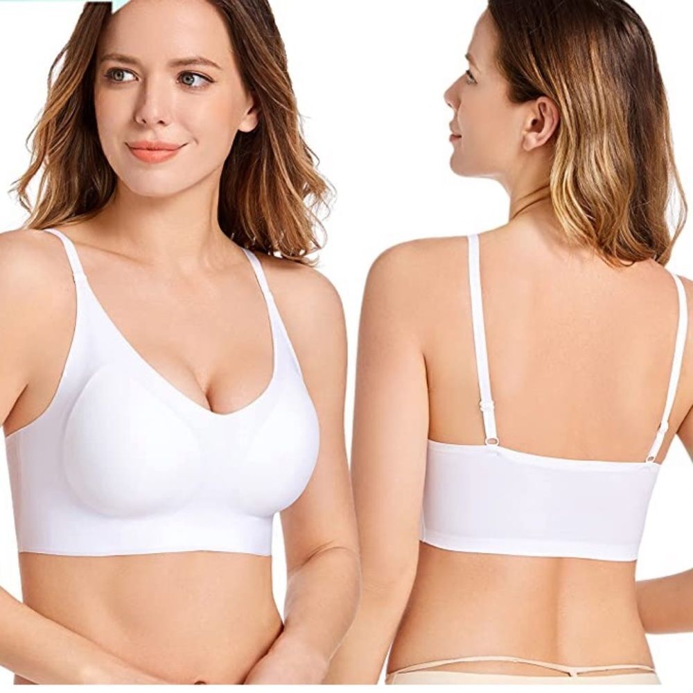 PRETTYWELL Comfort Seamless V-neck Wire Free Basic Bra in white